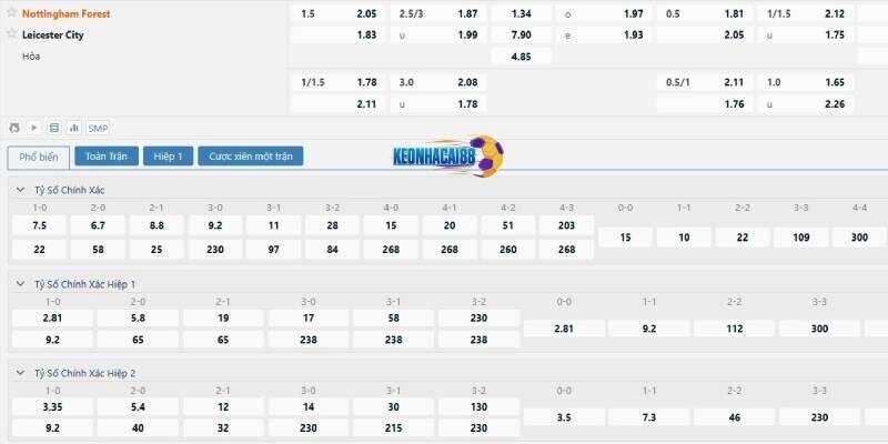 Tỷ lệ kèo trận Nottingham Forest vs Leicester, 20h15 ngày 11/5