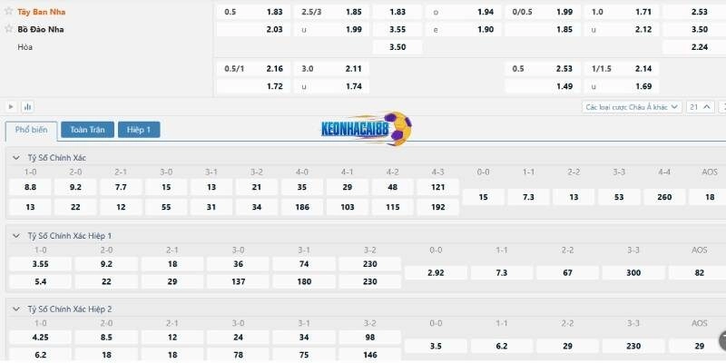 Tỉ lệ kèo trận Tây Ban Nha vs Bồ Đào Nha, 2h00 ngày 9/6